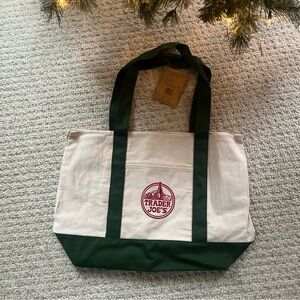 Trader Joe's Green and Cream Tote Bag